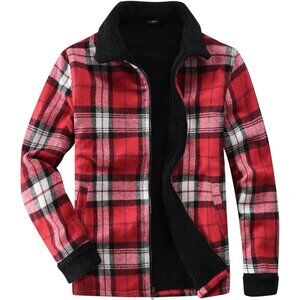 Women's Lined Red Fleece Flannel Collar Trendy Vest Shirt Jackets Zip Closures